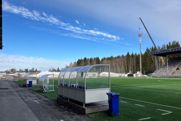 General view of the Umeå Energi Arena in Umeå, Sweden, Monday, March 10, 2025. (AP Photo/Steve Douglas)