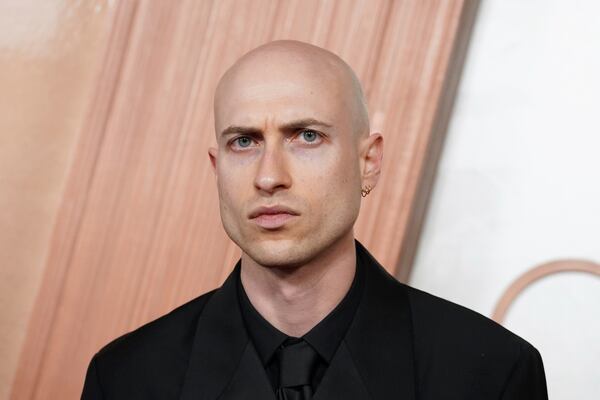 Daniel Blumberg arrives at the Oscars on Sunday, March 2, 2025, at the Dolby Theatre in Los Angeles. (Photo by Jordan Strauss/Invision/AP)