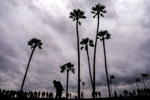 J.J. Spaun hits from the third tee during the final round of The Players Championship golf tournament Sunday, March 16, 2025, in Ponte Vedra Beach, Fla. (AP Photo/Julia Demaree Nikhinson)