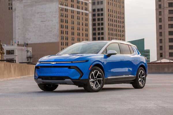 This photo provided by Chevrolet shows the 2025 Equinox EV. The Equinox EV is a well-rounded and spacious SUV with exceptional range at a relatively low price. (Courtesy of General Motors via AP)