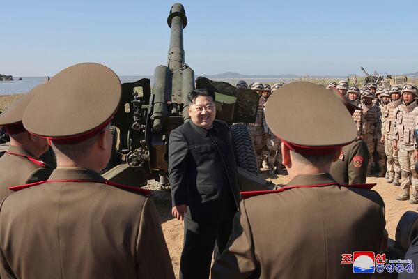 FILE - In this undated photo provided Oct. 6, 2024, by the North Korean government, its leader Kim Jong Un, center, visits an artillery exercise at an undisclosed place in North Korea. Independent journalists were not given access to cover the event depicted in this image distributed by the North Korean government. The content of this image is as provided and cannot be independently verified. Korean language watermark on image as provided by source reads: "KCNA" which is the abbreviation for Korean Central News Agency. (Korean Central News Agency/Korea News Service via AP, File)