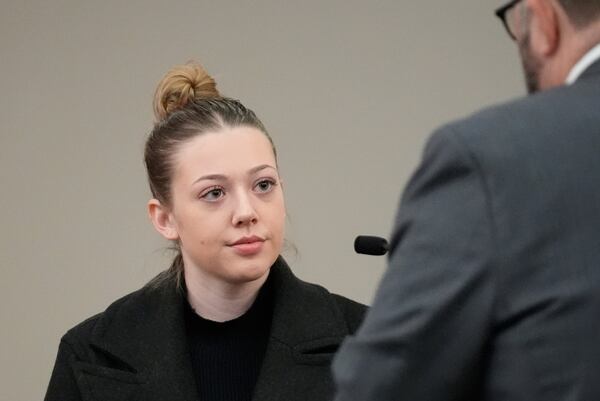 Kelsy Brainard appears district court as she and four other Massachusetts college students made their first appearance on conspiracy and kidnapping charges in Worcester, Mass, Thursday, Jan. 16, 2025. (AP Photo/Robert F. Bukaty)