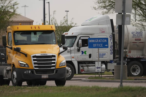 Trucks enter the U.S. from Mexico at the Pharr International Bridge, Tuesday, March 4, 2025, in Pharr, Texas. (AP Photo/Eric Gay)