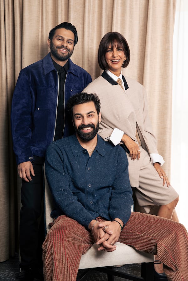 Asif Ali, from left, Saagar Shaikh and Poorna Jagannathan pose for a portrait to promote "Deli Boys" on Tuesday, Feb. 25, 2025, in Los Angeles. (Photo by Rebecca Cabage/Invision/AP)