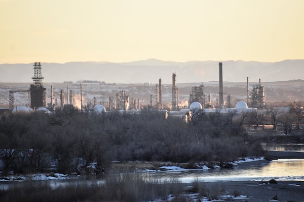 The Billings Refinery operated by Phillips 66 that processes crude oil from western Canada is seen along the Yellowstone River Wednesday, Feb. 26, 2026, in Billings, Mont. (AP Photo/Matthew Brown)