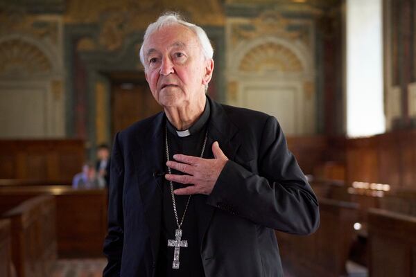 Cardinal Vincent Nichols attends an interview at the Venerable English College, in Rome, Friday, May 2, 2025. (AP Photo/Alessandra Tarantino)