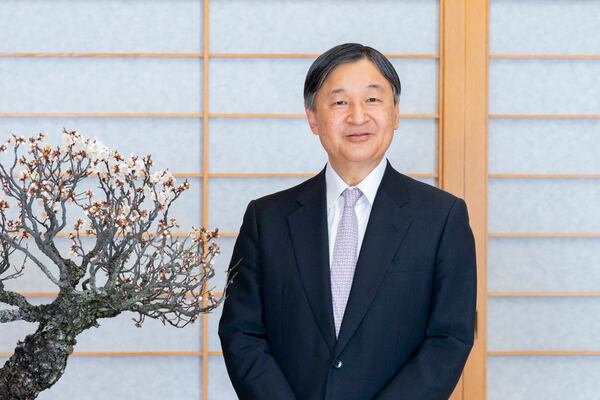 In this photo provided by the Imperial Household Agency of Japan, Emperor Naruhito poses for a photo at the Imperial Palace in Tokyo, on Feb. 13, 2025, ahead of his 65th birthday on Sunday, Feb. 23. (Imperial Household Agency via AP)