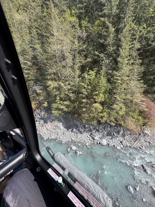 This May 24, 2025, photo shows the creek near Seward, Alaska, where Kell Morris was trapped under a 700 pound rock. (Jason Harrington/Seward Fire Department via AP)