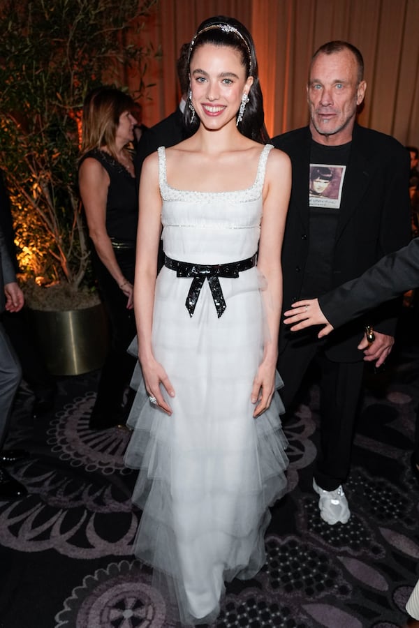 Margaret Qualley arrives at the 82nd Golden Globes on Sunday, Jan. 5, 2025, at the Beverly Hilton in Beverly Hills, Calif. (AP Photo/Chris Pizzello)