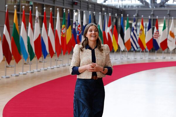 COORECTS ID- Denmark's Minister for European Affairs Marie Bjerre arrives for a meeting of the general affairs ministers at the European Council building in Brussels, Tuesday, May 27, 2025. (AP Photo/Omar Havana)