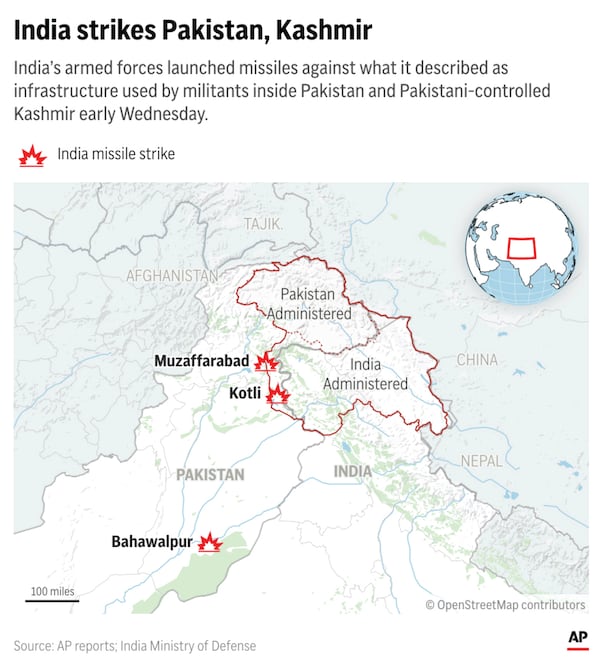 India launched missiles into Pakistan and Kashmir Wednesday. (AP Digital Embed)