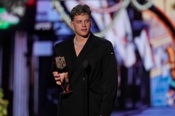 Cincinnati Bengals' Joe Burrow, AP Comeback player of the year speaks during the NFL Honors award show ahead of the Super Bowl 59 football game, Thursday, Feb. 6, 2025, in New Orleans. (AP Photo/David J. Phillip)