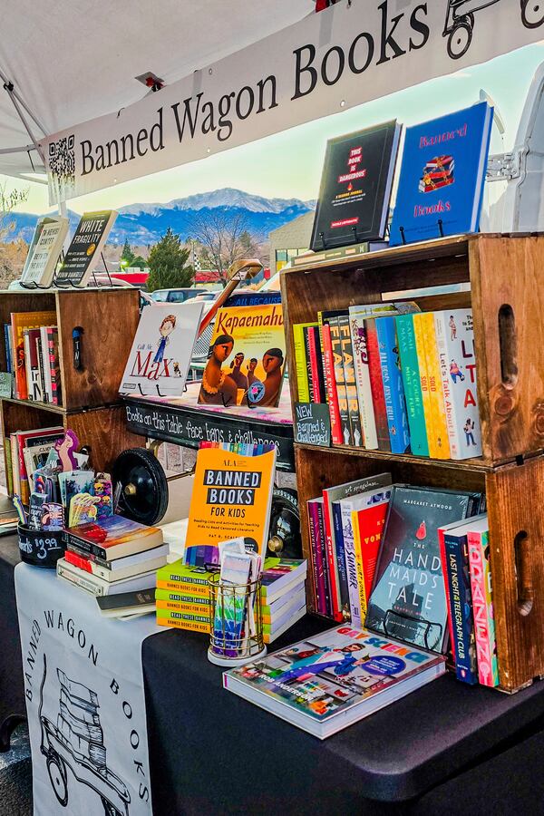 This photo provided by Amber Salazar shows books at the Third Annual Winter(ish) Market hosted by Lost Friend Brewing Company, Nov. 30, 2024, in Colorado Springs, Colo. (Amber Salazar via AP)