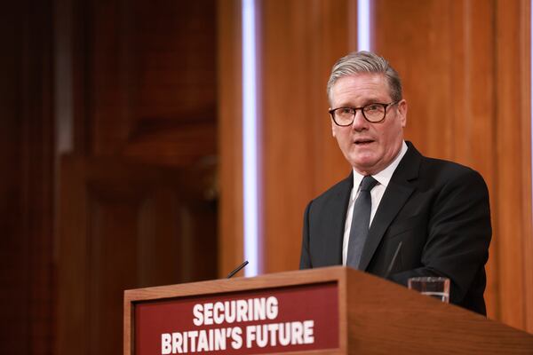 Britain's Prime Minister Keir Starmer speaks during a press conference, ahead of the publication of the government’s Immigration White Paper, in London, Monday, May 12, 2025. (Ian Vogler, Pool Photo via AP)