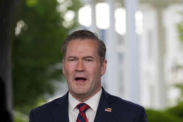National Security Advisor Mike Waltz speaks during a television interview at the White House, Thursday, May 1, 2025, in Washington. (AP Photo/Alex Brandon)