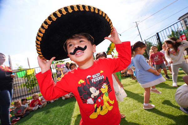 Saul Garcia, 3, wears a sombrero during a Cinco de Mayo celebration at the Yorktown Spanish School in Dallas, Monday, May 5, 2025. (AP Photo/LM Otero)