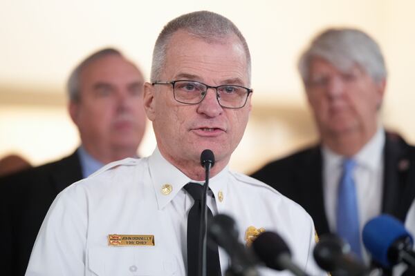 D.C. Fire and EMS Chief John Donnelly, speaks during a news conference at Ronald Reagan Washington National Airport, Thursday morning, Jan. 30, 2025, in Arlington, Va. (AP Photo/Mark Schiefelbein)