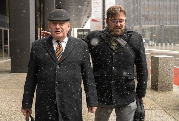 Michael McClain, a longtime confidant to former Illinois House Speaker Michael Madigan, walks out of the Dirksen Federal Courthouse in Chicago, Wednesday, Feb. 12, 2025. (Tyler Pasciak LaRiviere/Chicago Sun-Times via AP)