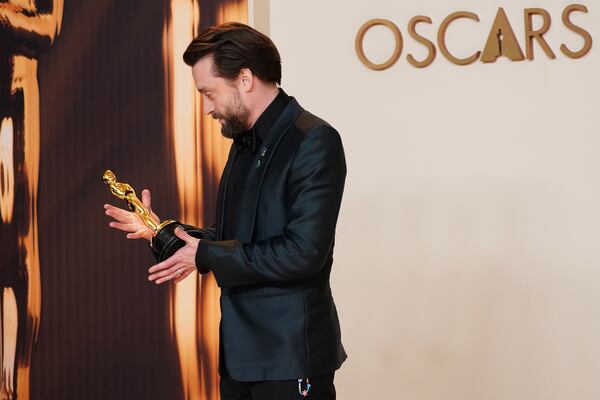 Kieran Culkin, winner of the award for best performance by an actor in a supporting role for "A Real Pain," poses in the press room at the Oscars on Sunday, March 2, 2025, at the Dolby Theatre in Los Angeles. (Photo by Jordan Strauss/Invision/AP)