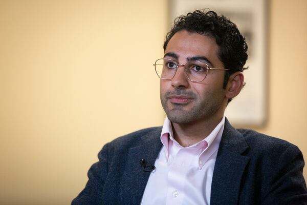 Mohsen Mahdawi speaks during an interview at the ACLU of Vermont on Thursday, May 8, 2025, in Montpelier, Vt. (AP Photo/Alex Driehaus)