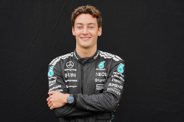 Mercedes driver George Russell of Britain poses for the drivers portrait photo session ahead of the Australian Formula One Grand Prix at Albert Park, in Melbourne, Australia, Thursday, March 13, 2025. (AP Photo/Asanka Brendon Ratnayake)