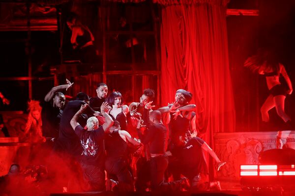 Lady Gaga takes part in a rehearsal a day ahead of her free concert, on Copacabana beach, in Rio de Janeiro, Friday, May 2, 2025. (AP Photo/Bruna Prado)