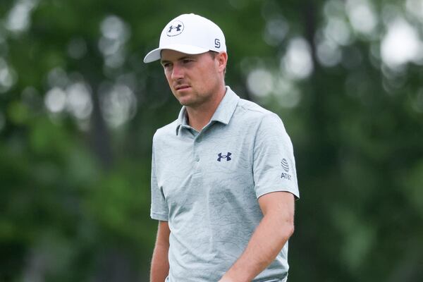Jordan Spieth walks on the fairway of the 16th hole during the first round of the CJ Cup Byron Nelson golf tournament in McKinney, Texas, Thursday, May 1, 2025. (AP Photo/Gareth Patterson)