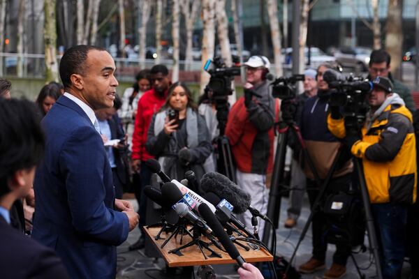 Washington Attorney General Nick Brown speaks during a press availability after a federal judge temporarily blocked President Donald Trump's executive order aimed at ending birthright citizenship in a case brought by the states of Washington, Arizona, Illinois and Oregon, Thursday, Jan. 23, 2025, in Seattle. (AP Photo/Lindsey Wasson)