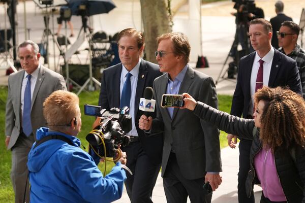 Los Angeles County District Attorney Nathan Hochman arrives in court for a hearing in the case of Erik and Lyle Menendez Tuesday, May 13, 2025, in Los Angeles. (AP Photo/Damian Dovarganes)