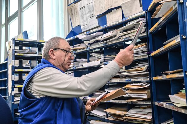 Letters addressed to Pope Francis are sorted at Leonardo da Vinci International Airport's postal sorting center in Fiumicino some 30 kilometers south-west of Rome, Wednesday, March 19, 2025. (AP Photo/Chris Warde-Jones)