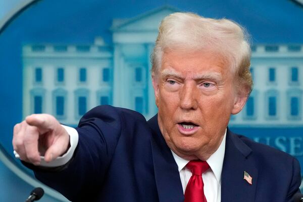 President Donald Trump calls on a reporter to ask a question in the James Brady Press Briefing Room at the White House, Thursday, Jan. 30, 2025, in Washington. (AP Photo/Alex Brandon)