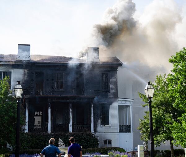 Fire crews battle a fire on the South corner of the Nottoway Plantation on Thursday, May 15, 2025 in White Castle, La. (Michael Johnson /The Advocate via AP)