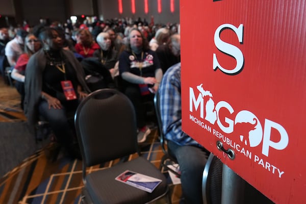 Delegates attend the Michigan Republican Party Convention, Saturday, Feb. 22, 2025, in Detroit. (AP Photo/Paul Sancya)