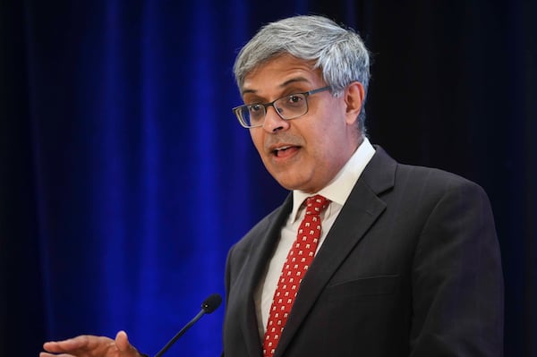 In this photo provided by Stanford Health Policy, Dr. Jay Bhattacharya speaks about the COVID pandemic during a conference in Stanford, Calif., on Oct. 4, 2024. (Rod Searcey/Stanford Health Policy via AP)