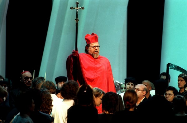 FILE - Paul Plishka performs the role of the Grand Inquisitor in Giuseppe Verdi's "Don Carlo" during a rehearsal at the Salzburg Festival’s Grosses Festpielhaus in Salzburg, Austria on Aug. 4, 1998. (AP Photo/Ronald Zak, File)