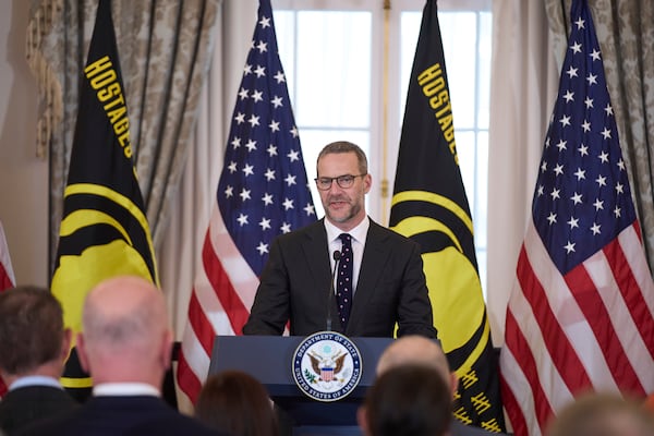 U.S. presidential envoy for hostage affairs Adam Boehler speaks during a ceremony to raise the Hostage and Wrongful Detainee flag at the State Department, Thursday, March 6, 2025, in Washington. (AP Photo/Evan Vucci)