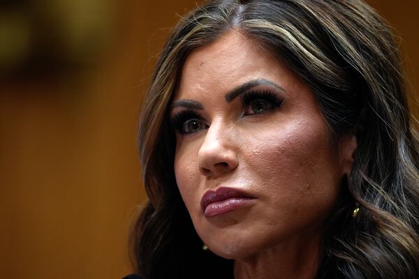 FILE - South Dakota Gov. Kristi Noem, Secretary of Homeland Security, appears before the Senate Homeland Security and Governmental Affairs Committee for her confirmation hearing in Washington, Friday, Jan. 17, 2025. (AP Photo/Susan Walsh, File)