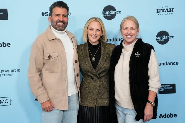 John Maucere, from left, Marlee Matlin, and Liz Tannebaum attend the premiere of "Marlee Matlin: Not Alone Anymore" during the Sundance Film Festival on Thursday, Jan. 23, 2025, at Eccles Theatre in Park City, Utah. (Photo by Charles Sykes/Invision/AP)