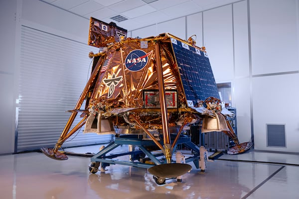 This photo provided by Firefly Aerospace in January 2025 shows the Blue Ghost lunar lander in a clean room. (Firefly Aerospace via AP)