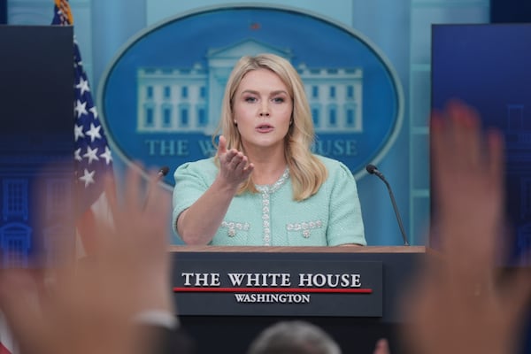 White House press secretary Karoline Leavitt speaks with reporters in the James Brady Press Briefing Room at the White House, Tuesday, March 11, 2025, in Washington. (AP Photo/Evan Vucci)