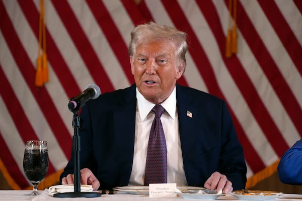 President-elect Donald Trump speaks during a meeting with Republican governors at Mar-a-Lago, Thursday, Jan. 9, 2025, in Palm Beach, Fla. (AP Photo/Evan Vucci)