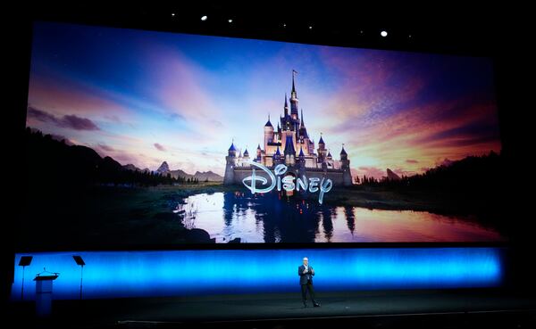 FILE - Alan Bergman, co-chairman of Disney Entertainment, addresses the audience during the Walt Disney Studios presentation at CinemaCon 2024, Thursday, April 11, 2024, at Caesars Palace in Las Vegas. (AP Photo/Chris Pizzello, File)