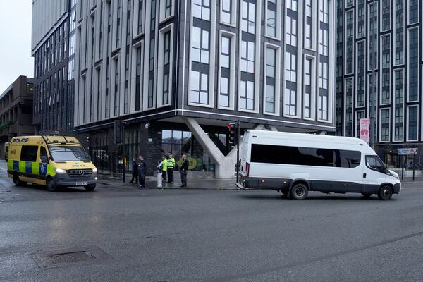 An escorted prison van believed to contain Axel Rudakubana leaves Liverpool Crown Court in Liverpool, England, Monday, Jan. 20, 2025 where Rudakubana is charged with killing three girls and wounding 10 other people in a stabbing rampage at a Taylor Swift-themed dance class in England last summer.(AP Photo/Jon Super)