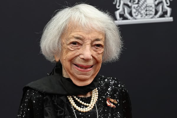 FILE - Holocaust survivor Margot Friedlaender arrives for the Bambi Awards 2024 in Munich, Germany, Thursday, Nov. 7, 2024. (Felix Hoerhager/dpa via AP, File)
