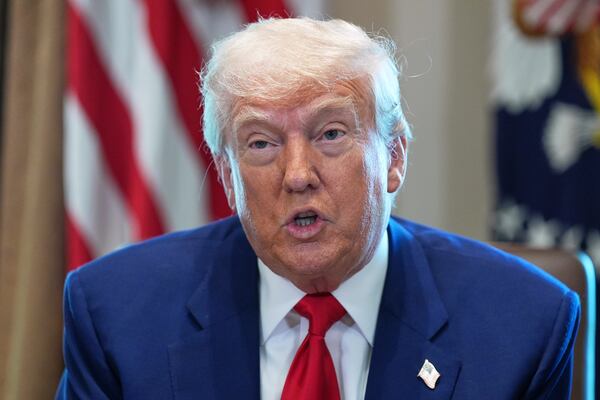 President Donald Trump speaks during a cabinet meeting at the White House, Wednesday, April 30, 2025, in Washington. (AP Photo/Evan Vucci)