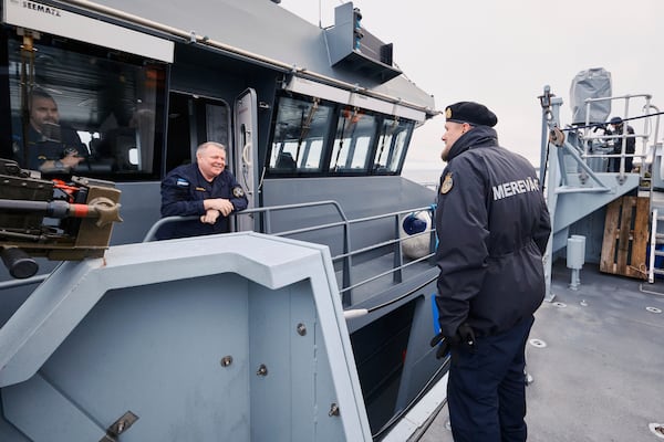 Estonian naval ships sail in the Baltic Sea on Thursday, Jan. 9, 2025, as part of stepped-up NATO patrols in the region following suspected sabotage of undersea cables. (AP Photo/Hendrik Osula)