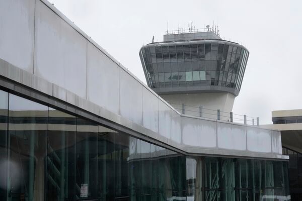 A control tower is seen at Newark Liberty International Airport in Newark, N.J., Monday, May 5, 2025. (AP Photo/Seth Wenig)