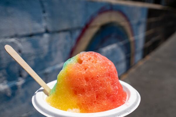 Rainbow Shave Ice is seen at Waiola Shave Ice, Thursday, Aug. 22, 2024, in Honolulu, Hawaii. (AP Photo/Mengshin Lin)