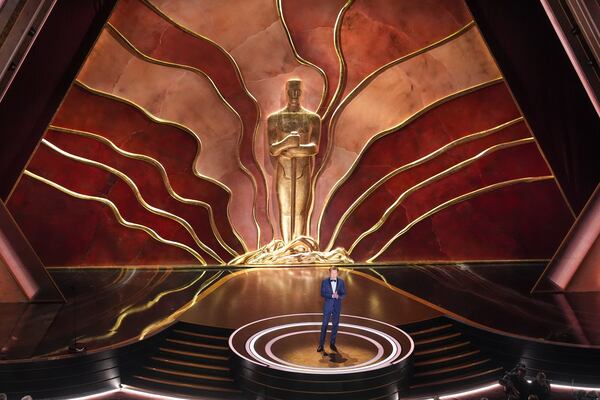 Host Conan O'Brien speaks during the Oscars on Sunday, March 2, 2025, at the Dolby Theatre in Los Angeles. (AP Photo/Chris Pizzello)