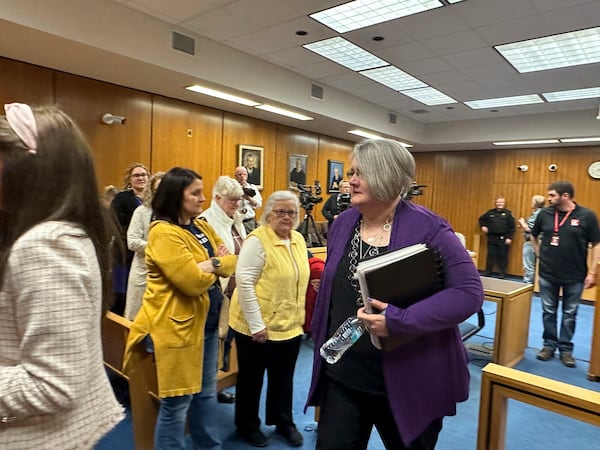 Tanya Zuvers, the mother of three missing boys, leaves a courtroom on Monday, March 3, 2025, in Adrian, Mich. (Ed White/Detroit News via AP)